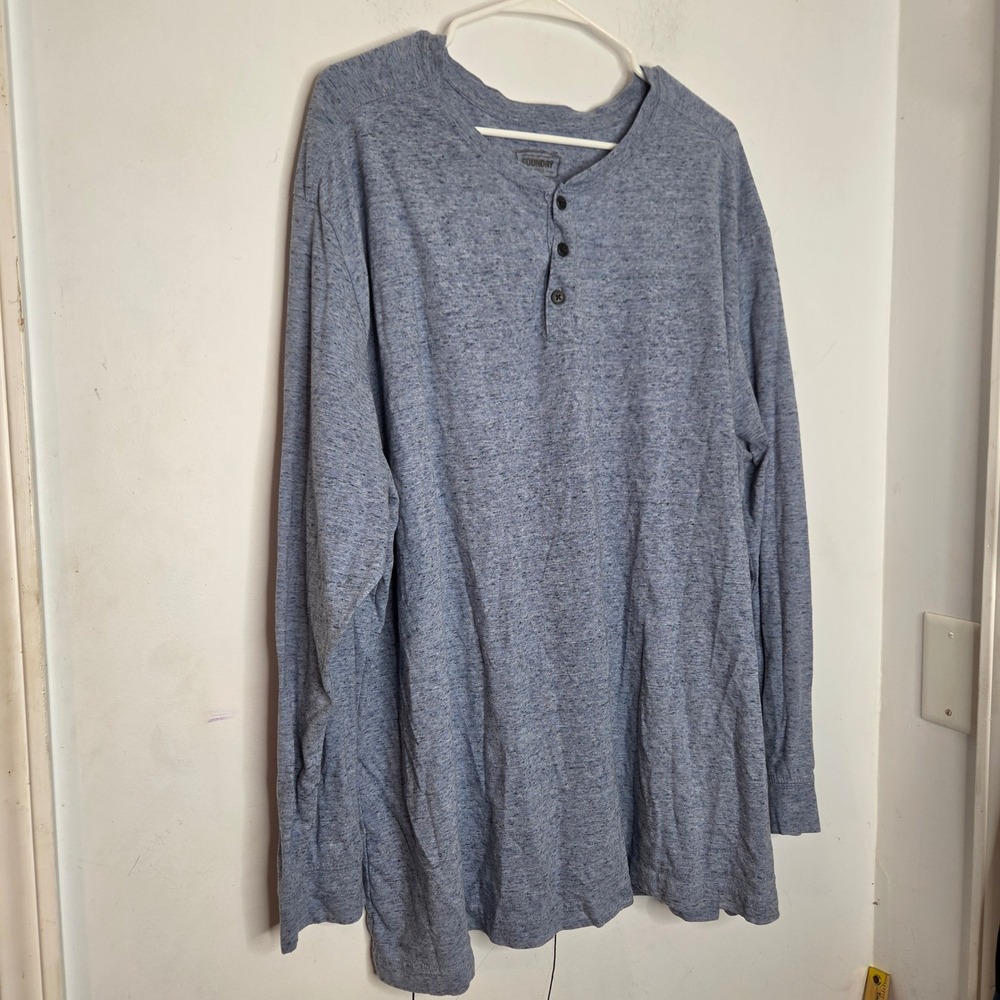 The Foundry Supply Co Mens 2XL Heather Blue Long Sleeve 3 Button Henley Shirt